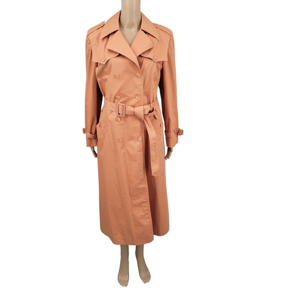 Pioggia Vintage Women's Double Breasted Trench Coat Deep Peach or Coral